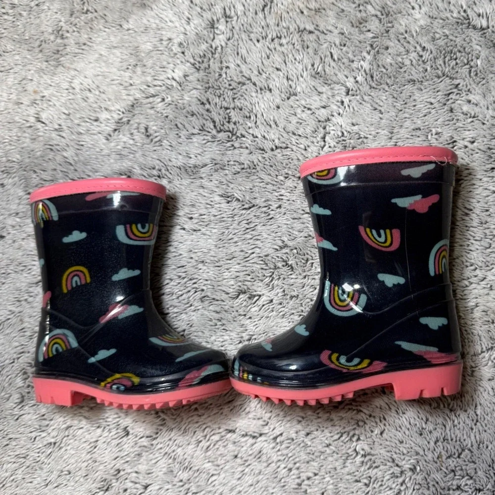Carters Toddler Girls Navy Rainbow Cloud Waterproof Rubber Rain Boots Sz 4 Baby